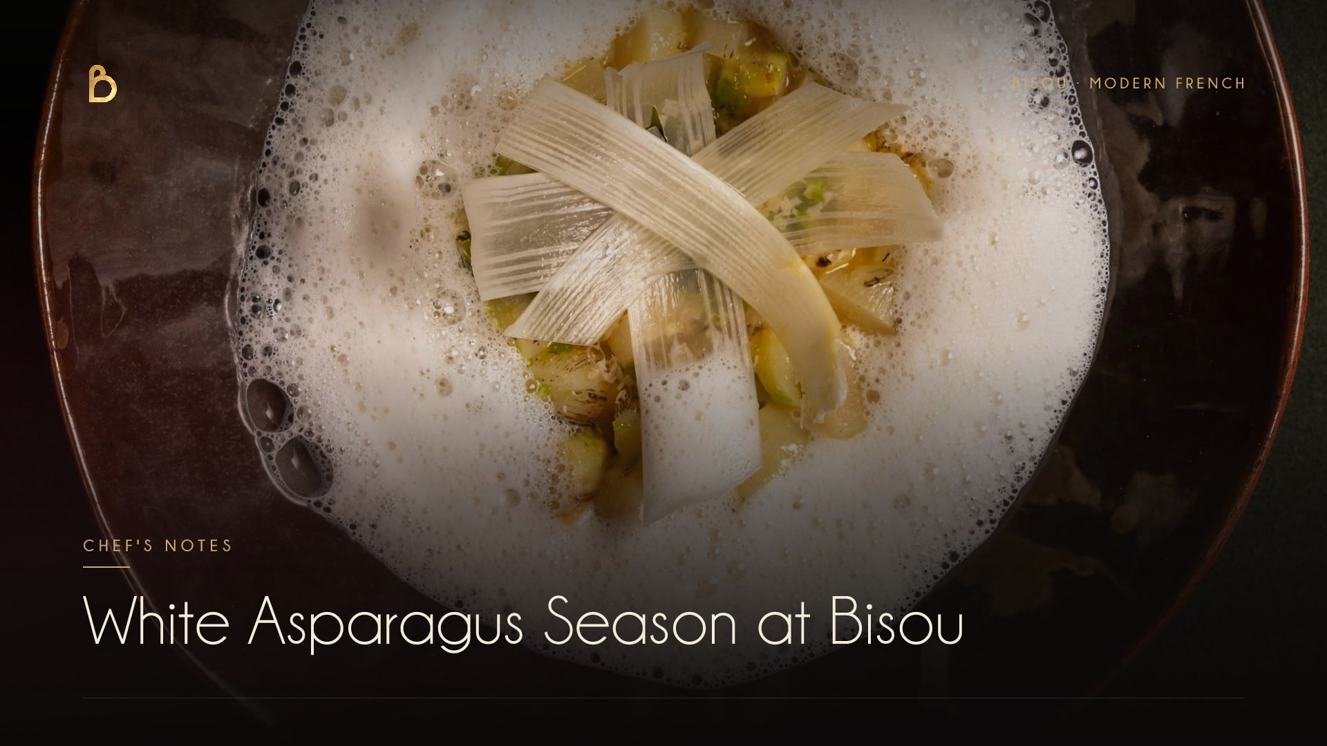 White French asparagus on a risotto at Bisou, the modern French restaurant on Soi Langsuan in Bangkok